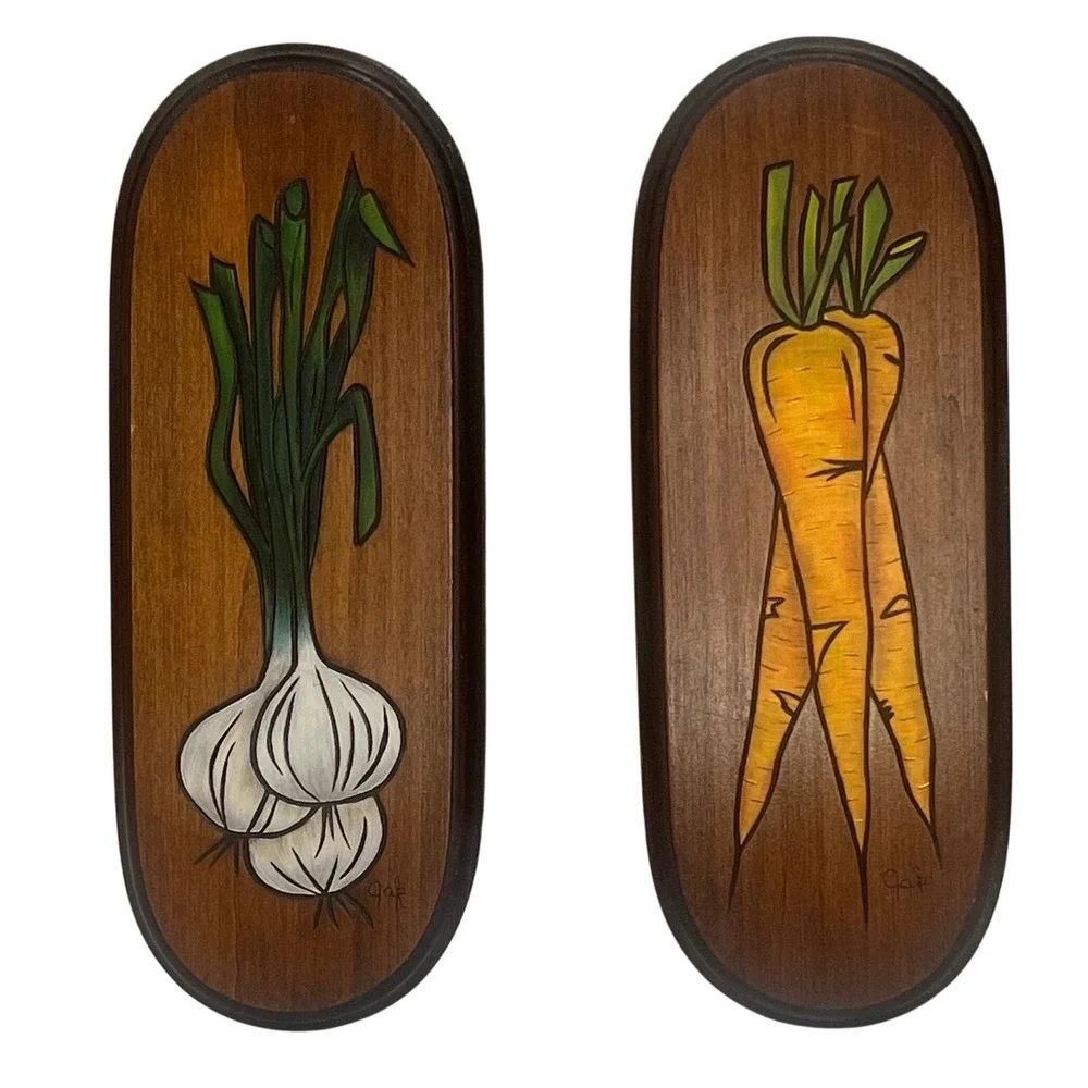 Vintage retro wood country kitchen signs veggie folk 9
